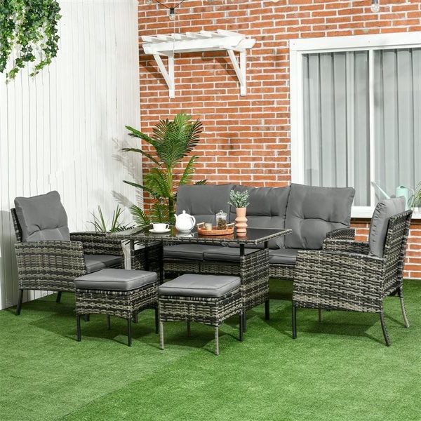 Well Liked Outsunny 6 Piece Patio Furniture Set With Chairs Ottomans Sofa Table  Cushions 860 292v00gg (View 7 of 12)