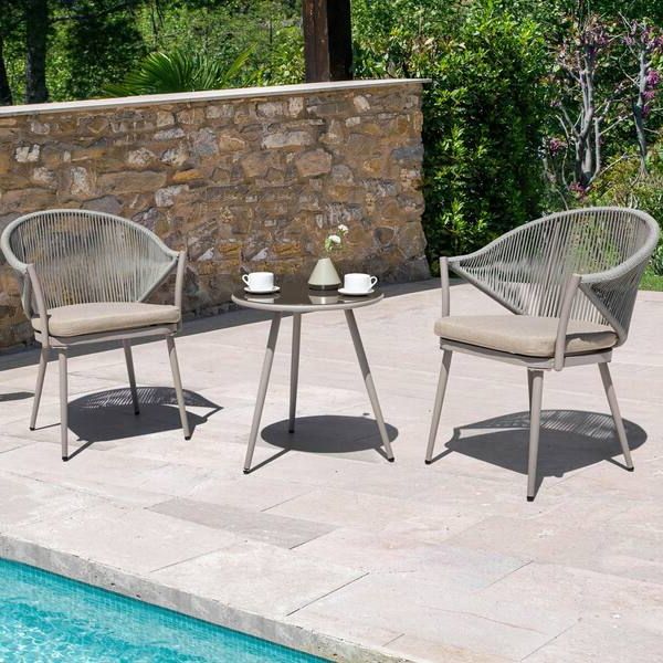 Woven Rope Outdoor 3 Piece Conversation Set Throughout Trendy Nuu Garden 3 Piece Woven Rope Aluminum Patio Conversation Set Outdoor  Bistro Set With Beige Cushion Srs101 Be – The Home Depot (Photo 13 of 15)