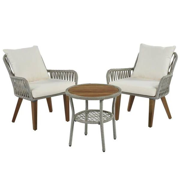 Woven Rope Outdoor 3 Piece Conversation Set With Famous 3 Piece Woven Rope Patio Conversation Set With Gray Rope And Beige Cushion  Wy 20 – The Home Depot (Photo 8 of 15)