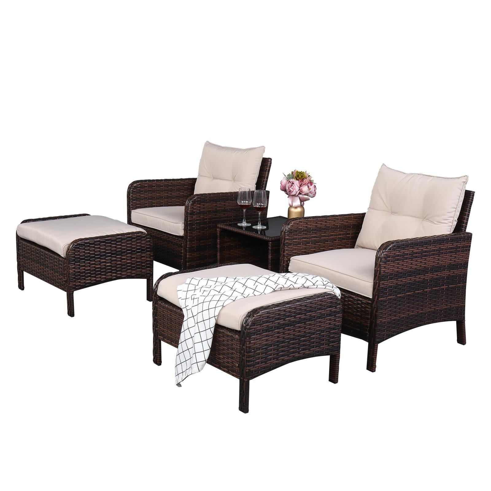 Zimtown 5 Piece Outdoor Patio Furniture Set With Ottomans And Side Table, Iron  Frame – Walmart Pertaining To Favorite Side Table Iron Frame Patio Furniture Set (Photo 1 of 15)