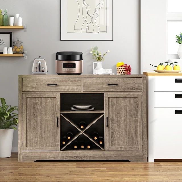 2019 Kitchen Home Buffet Sideboard Wooden 2 Doors With 2 Drawers Wine Rack  Living Room Storage Cabinet – Sideboards – Aliexpress With Storage Cabinet Sideboards (View 14 of 15)