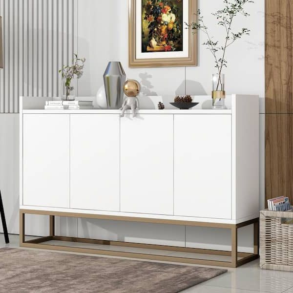 2019 Polibi 11.80 In. White Modern Stytle Wood Sideboard Buffet Cabinet With  Large Storage Space For Dining Room,entryway Rs Wmwpb8c W – The Home Depot Intended For Sideboards For Entryway (Photo 9 of 15)