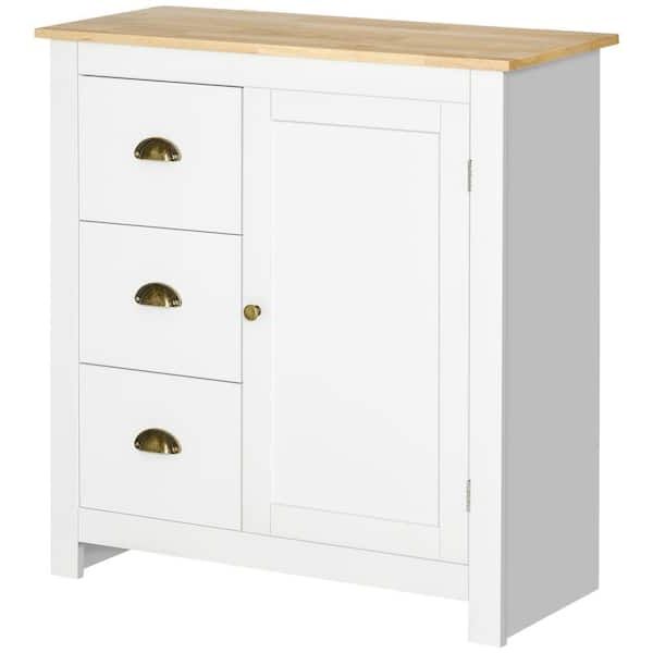 2019 Sideboards With Rubberwood Top With Homcom White Floor Cabinet, Storage Sideboard With Rubberwood Top,  3 Drawers 838 187wt – The Home Depot (View 12 of 15)