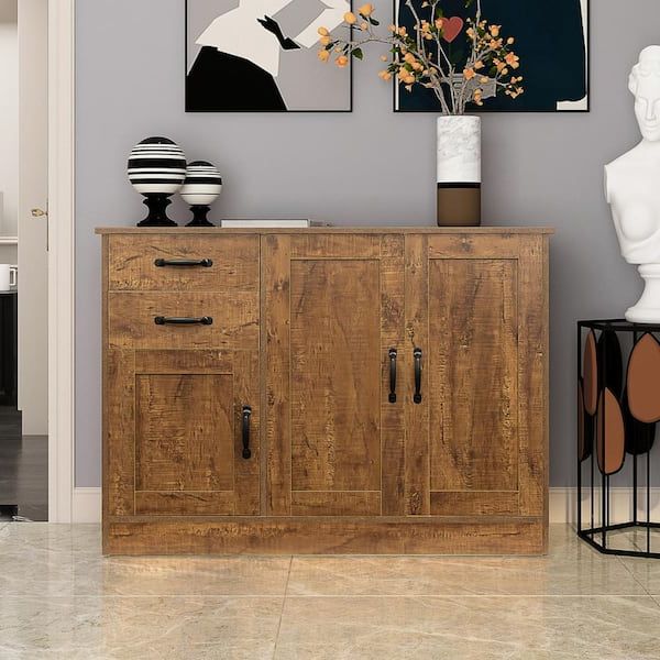 2020 Rustic Walnut Sideboards Regarding Aoibox 43.3 In. W Modern Wood Buffet Sideboard With 2 Doors And 1 Storage  And 2 Drawers, Dark Walnut Snmx1307w – The Home Depot (Photo 8 of 15)