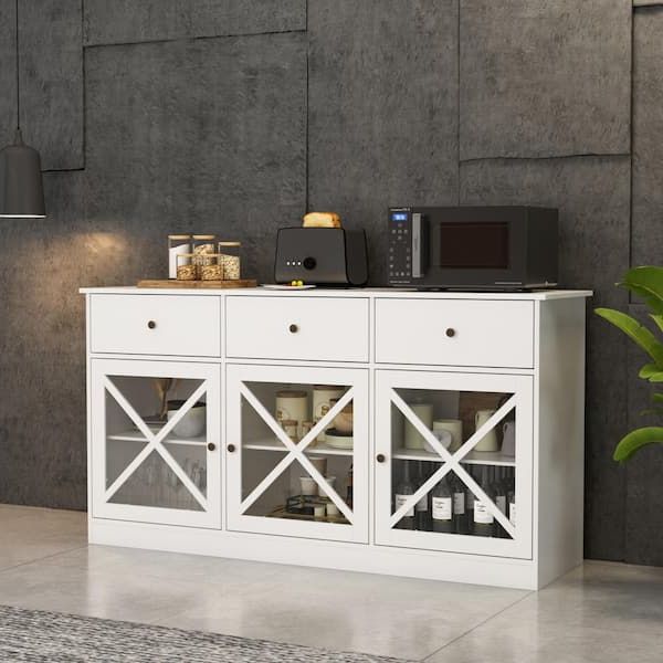 3 Doors Sideboards Storage Cabinet Inside Favorite Fufu&gaga 62 In. White Sideboard With 3 Drawer And 3 Doors White Cabinets  With Large Storage Spaces Kf260033 01 – The Home Depot (Photo 10 of 15)