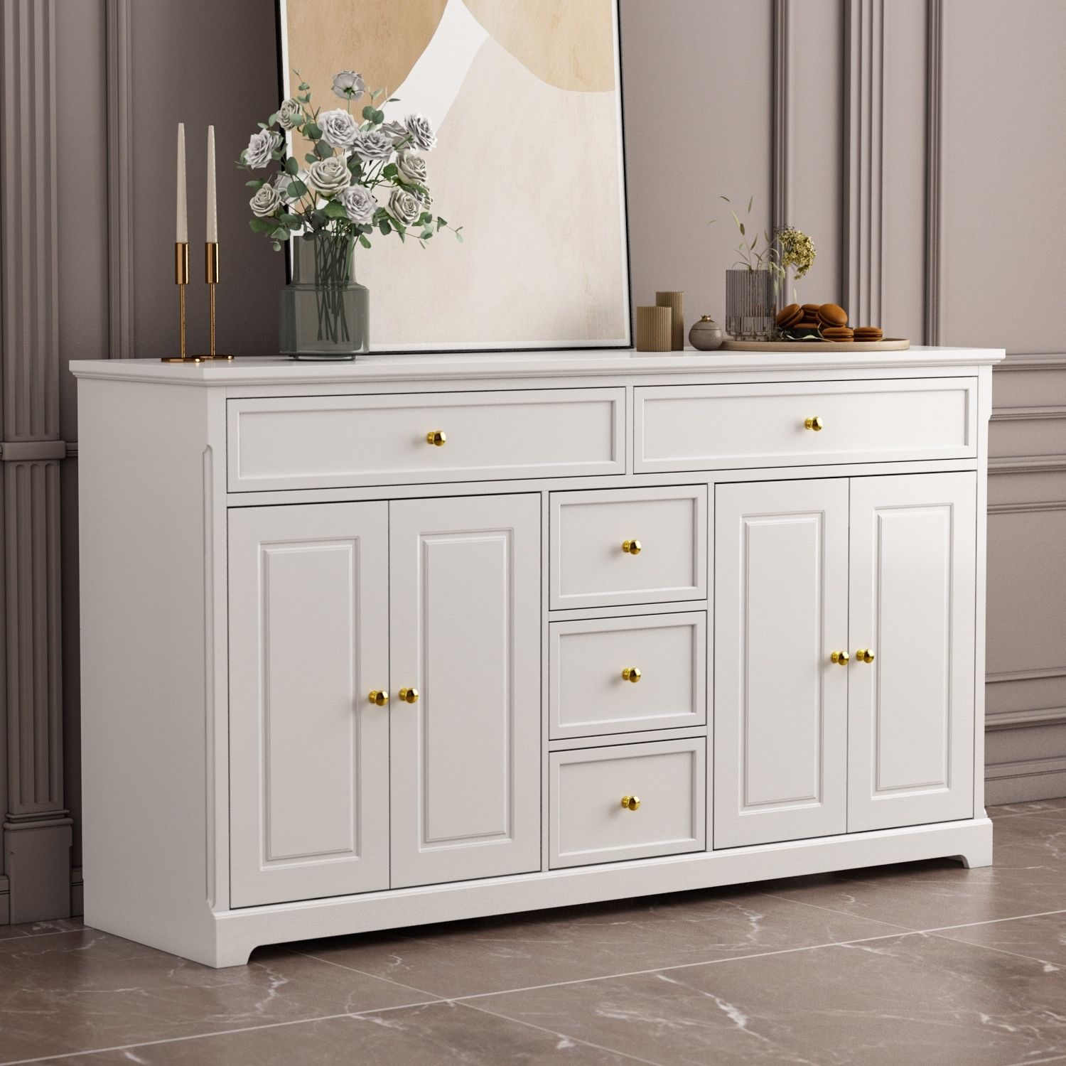 59.1''sideboard Buffet White Mid Century Modern Contemporary Lacquered – On  Sale – Bed Bath & Beyond – 36540538 In Most Recently Released Mid Century Modern White Sideboards (Photo 2 of 15)