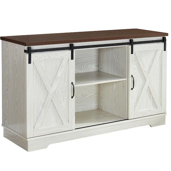 Anbazar White Buffet Sideboard With 2 Sliding Barn Doors, Kitchen Accent  Storage Cabinet With Storage Shelves For Dining Room D 001259 W – The Home  Depot Within Current Sideboards Double Barn Door Buffet (Photo 1 of 15)