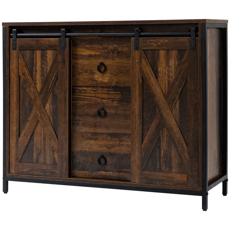 Aosom Throughout Well Known Sideboards Double Barn Door Buffet (View 15 of 15)