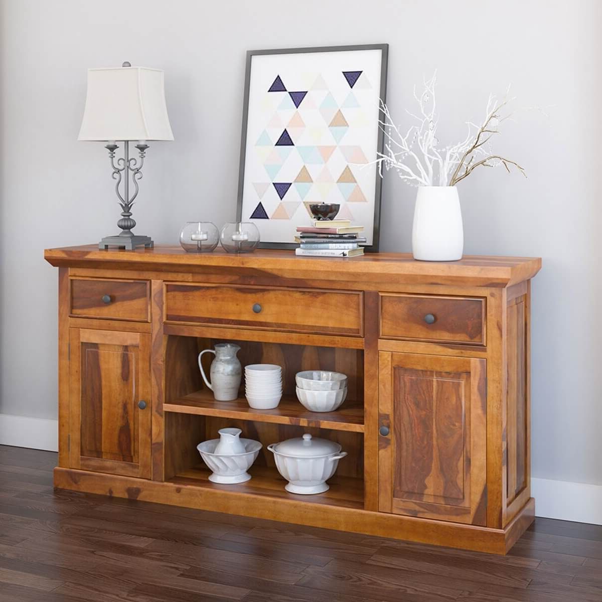 Appalachian Rustic Solid Wood Dining Room Large Sideboard Cabinet Inside 2020 Wide Buffet Cabinets For Dining Room (View 7 of 15)