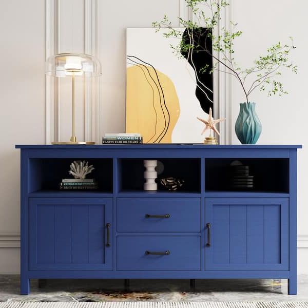 Best And Newest Navy Blue Sideboards Regarding Athmile Navy Blue Sideboard With Cabinet And Drawers Gzx B2w20221133 – The  Home Depot (Photo 12 of 15)