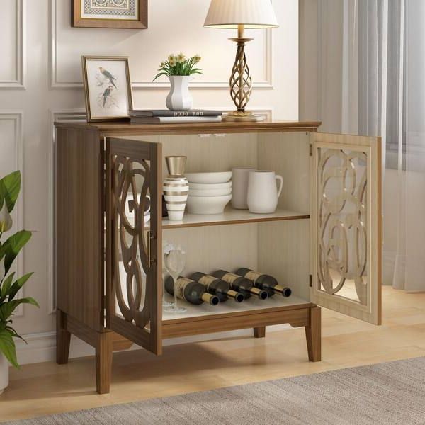 Brown Finished Wood Sideboards Pertaining To Well Liked Fufu&gaga Brown Distressed Paint Finish Buffets And Sideboards Food Pantry  Cabinet Cupboard With Hollow Out Carved Acrylic Doors Kf390008 01 – The  Home Depot (Photo 7 of 15)