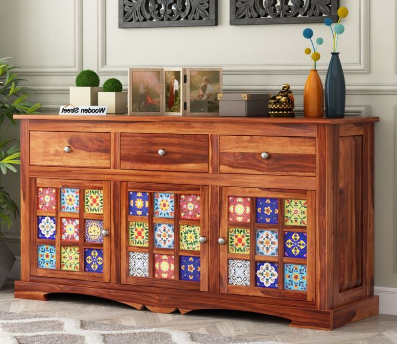 Buy Boho Sheesham Wood Storage Cabinet Sideboard With Three Drawers (honey  Finish) Online In India At Best Price – Modern Cabinets & Sideboards – Storage  Furniture – – Furniture – Wooden Street Product Intended For Best And Newest Storage Cabinet Sideboards (Photo 3 of 15)