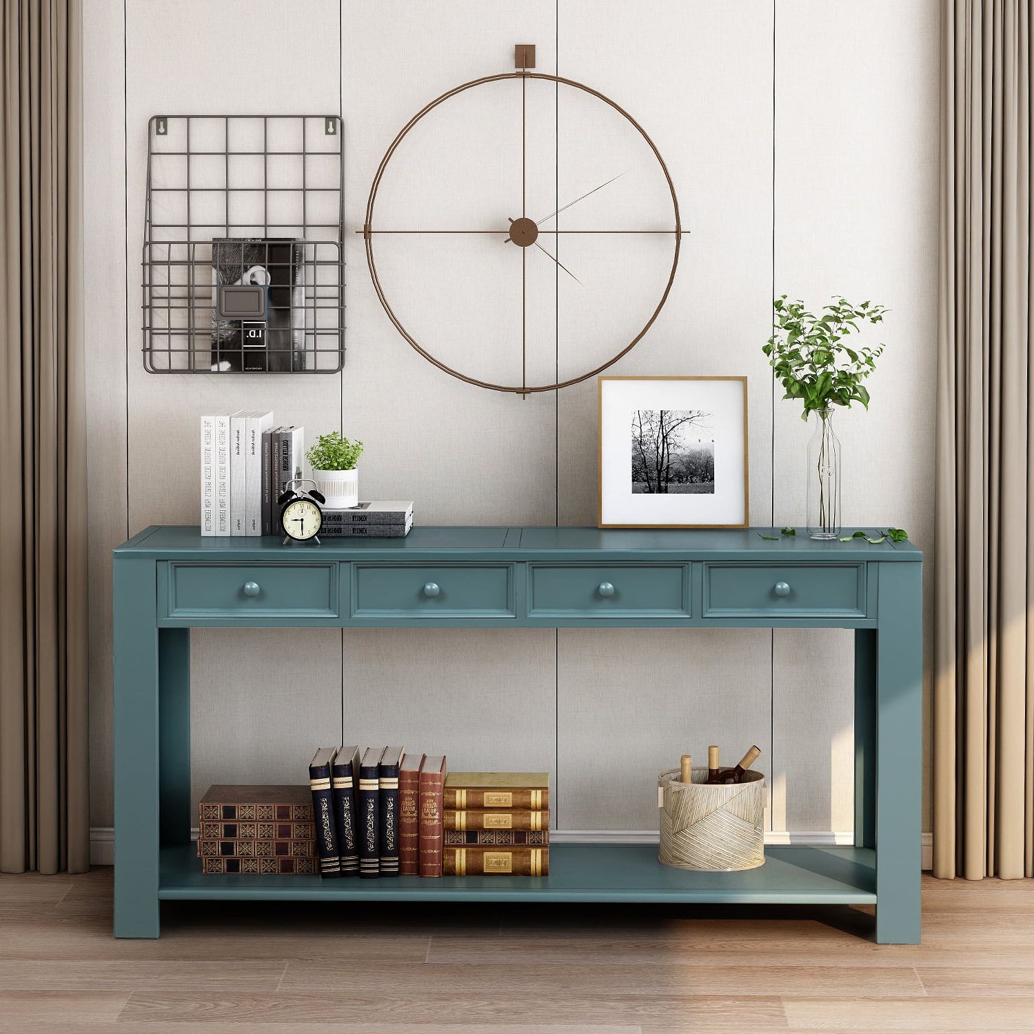 Console Table Buffet Cabinet Sideboard Sofa Entry Desk With 4 Storage  Drawers, Bottom Shelf, Solid Wood Frame Buffet Sideboard Desk Console Table  Entryway Table, 64"l X 15"w X 30"h, Dark Blue, Q7142 – Pertaining To Latest Entry Console Sideboards (View 10 of 15)