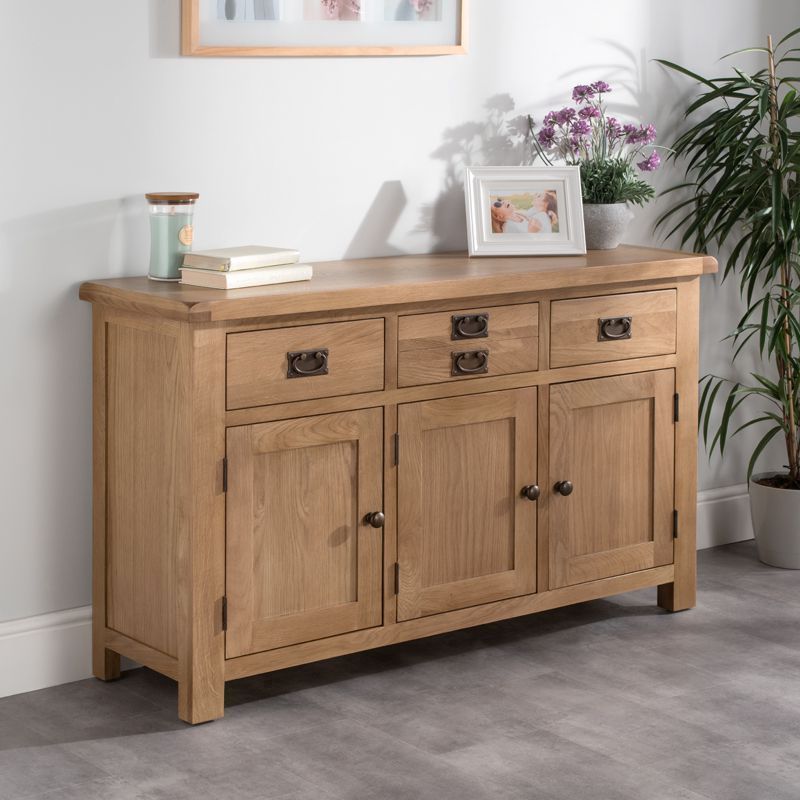 Cotswold Oak Large Sideboard Natural 3 Doors 3 Drawers – Buy Online At Qd  Stores Regarding Current Sideboards With 3 Drawers (View 12 of 15)