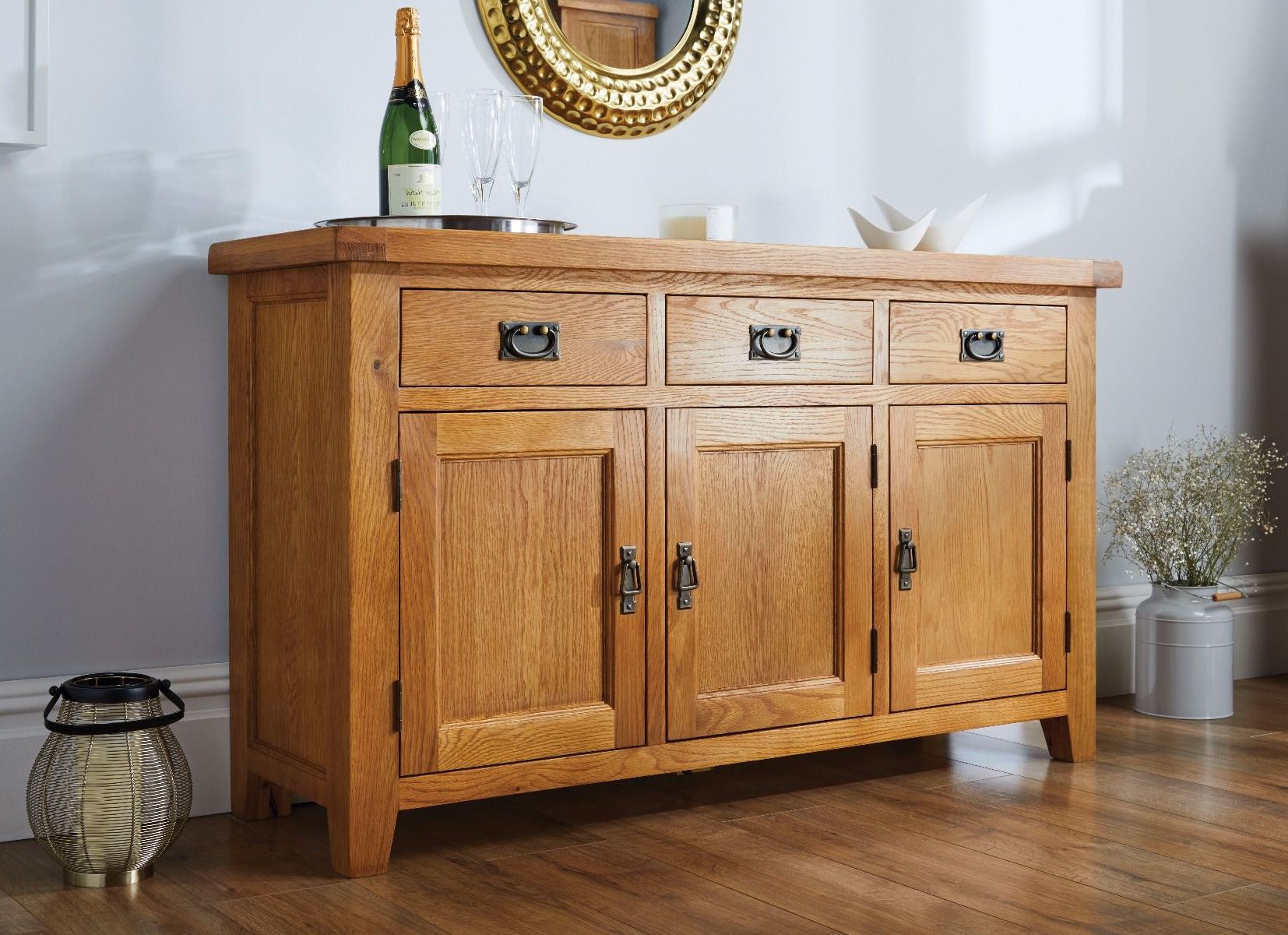 Country Oak Rustic 3 Door Medium Sized Sideboard – Free Delivery (View 2 of 15)