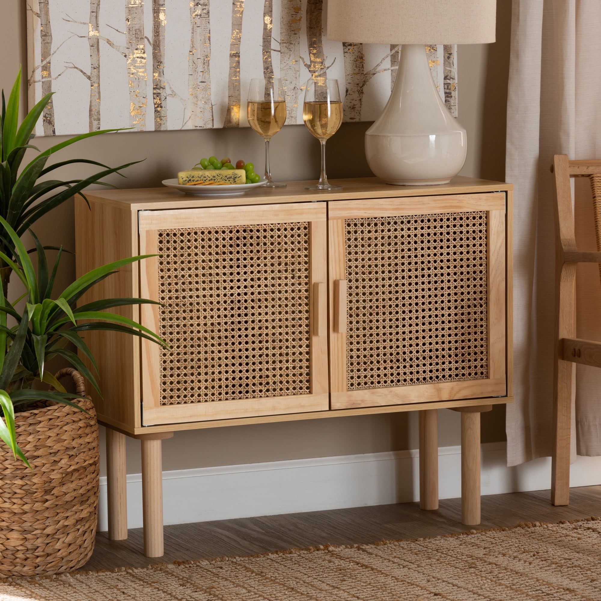 Current Baxton Studio Maclean Mid Century Modern Rattan And Natural Brown Finished  Wood 2 Door Sideboard Buffet – Walmart Intended For Brown Finished Wood Sideboards (Photo 4 of 15)