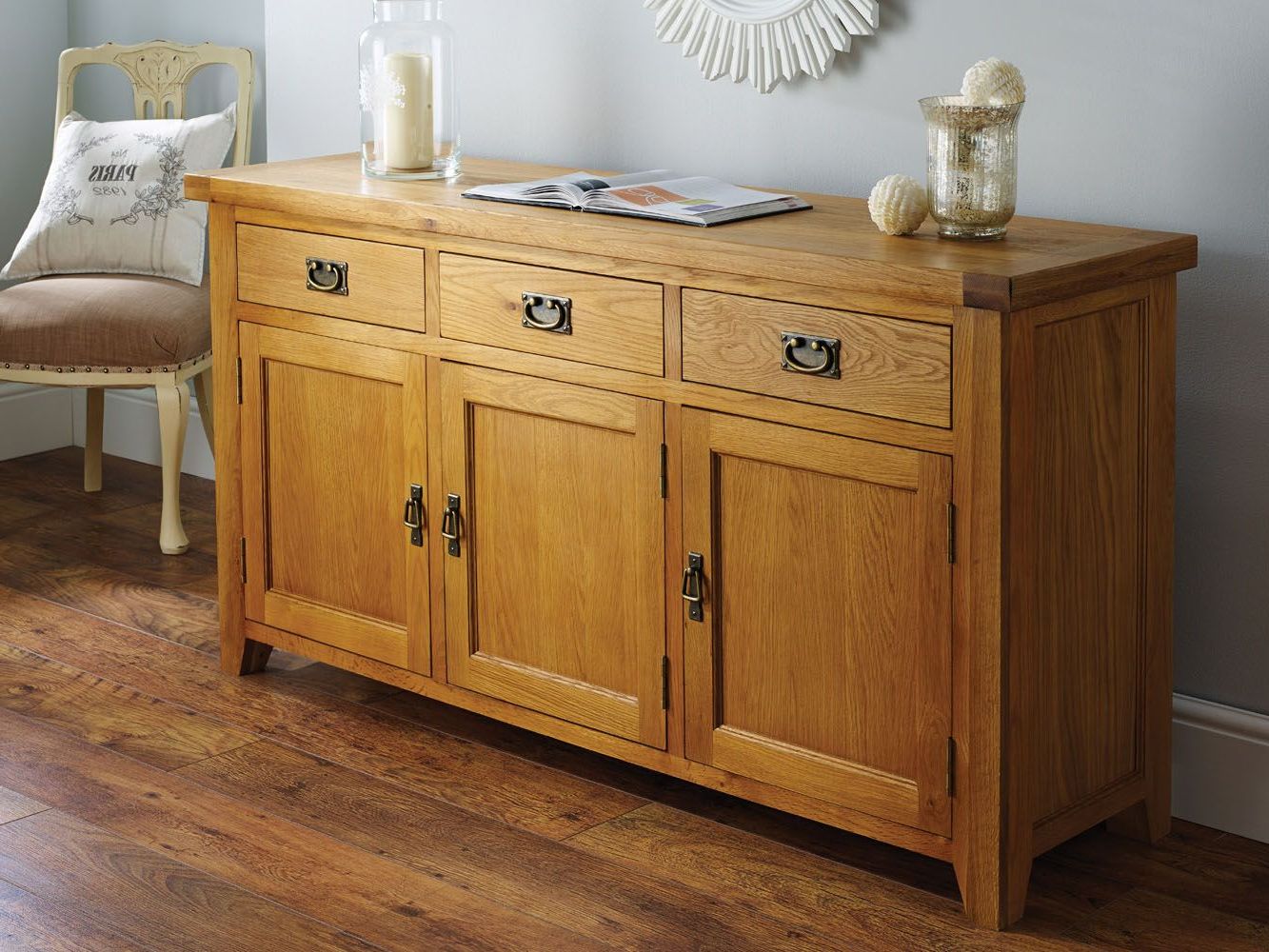 Current Rustic Oak Sideboards With Country Oak 160cm Large Rustic Oak Sideboard (Photo 2 of 15)