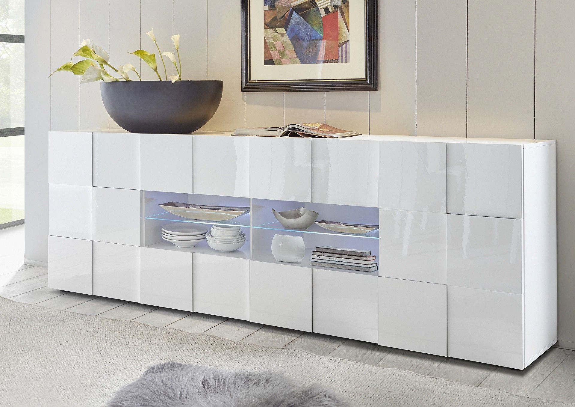 Diana 241cm White Gloss Sideboard With Led Lights – Sideboards (2839) –  Sena Home Furniture Within Widely Used Sideboards With Led Light (Photo 3 of 15)
