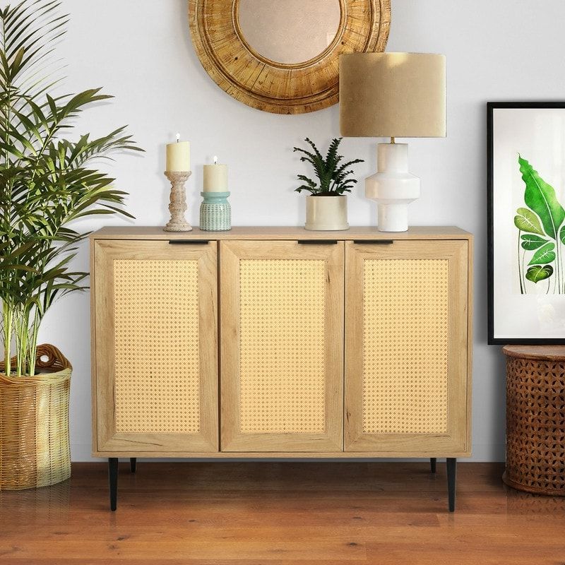 Famous Elegant Rattan Sideboard Buffet, Accent Natural Storage Cabinet With Doors  And Shelves, Console Table For Entryway, Living Room – On Sale – Bed Bath &  Beyond – 37823592 Inside Rattan Buffet Tables (View 15 of 15)