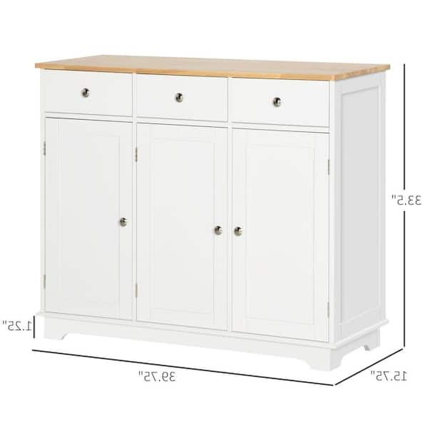 Famous Sideboards With Rubberwood Top Inside Homcom Modern White Sideboard With Rubberwood Top And Drawers 835 511wt –  The Home Depot (Photo 2 of 15)