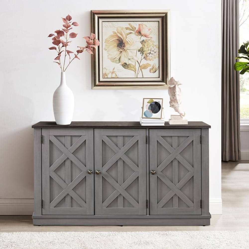 Festivo 48 In. 3 Door Gray Sideboard Buffet Table Accent Cabinet Fts20642b  – The Home Depot Inside Newest Sideboard Buffet Cabinets (Photo 3 of 15)