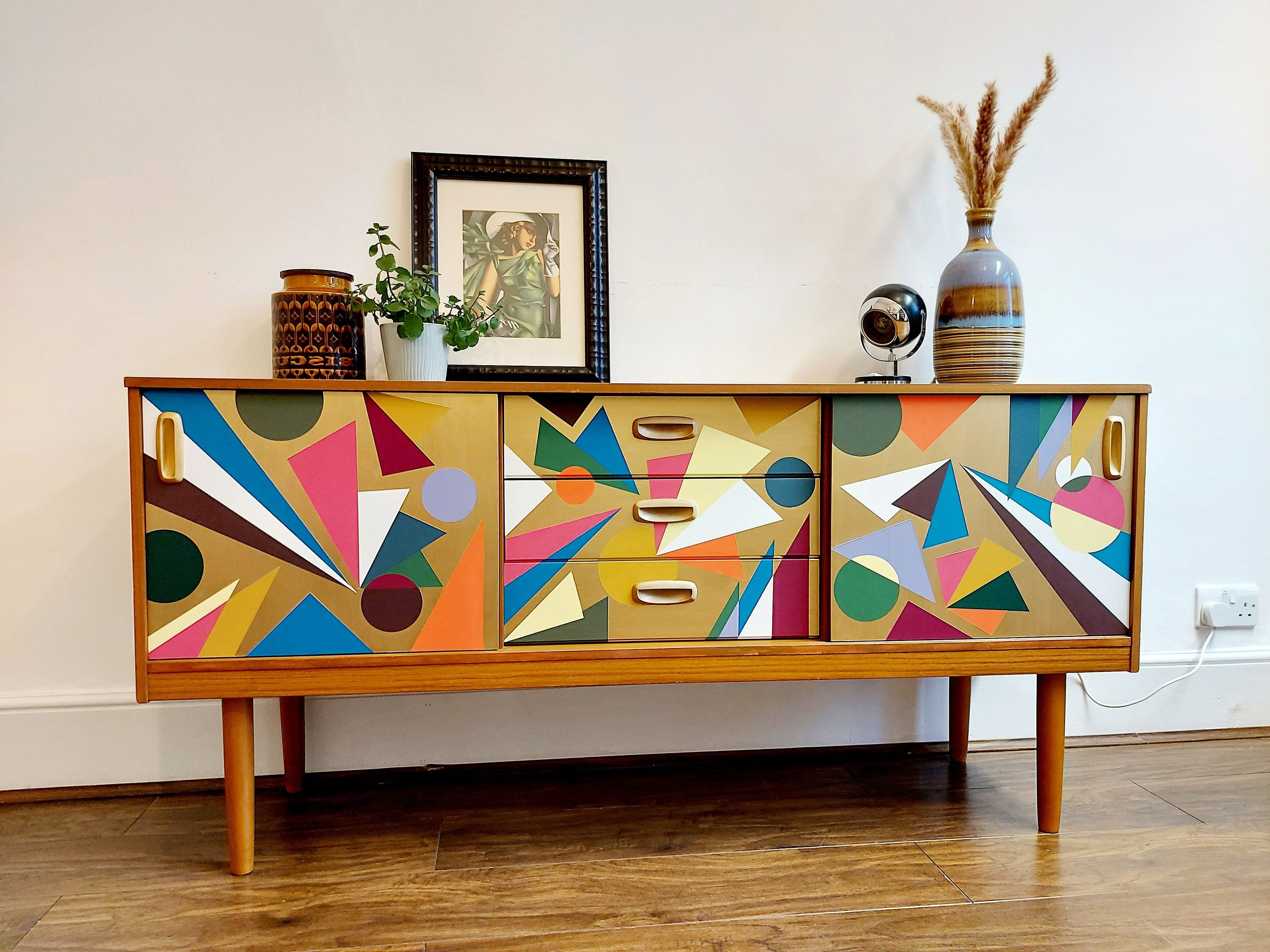 Geometric Sideboards Throughout Best And Newest Sold Geometric Cabinet Painted Sideboard Credenza Up Cycled – Etsy (View 8 of 15)