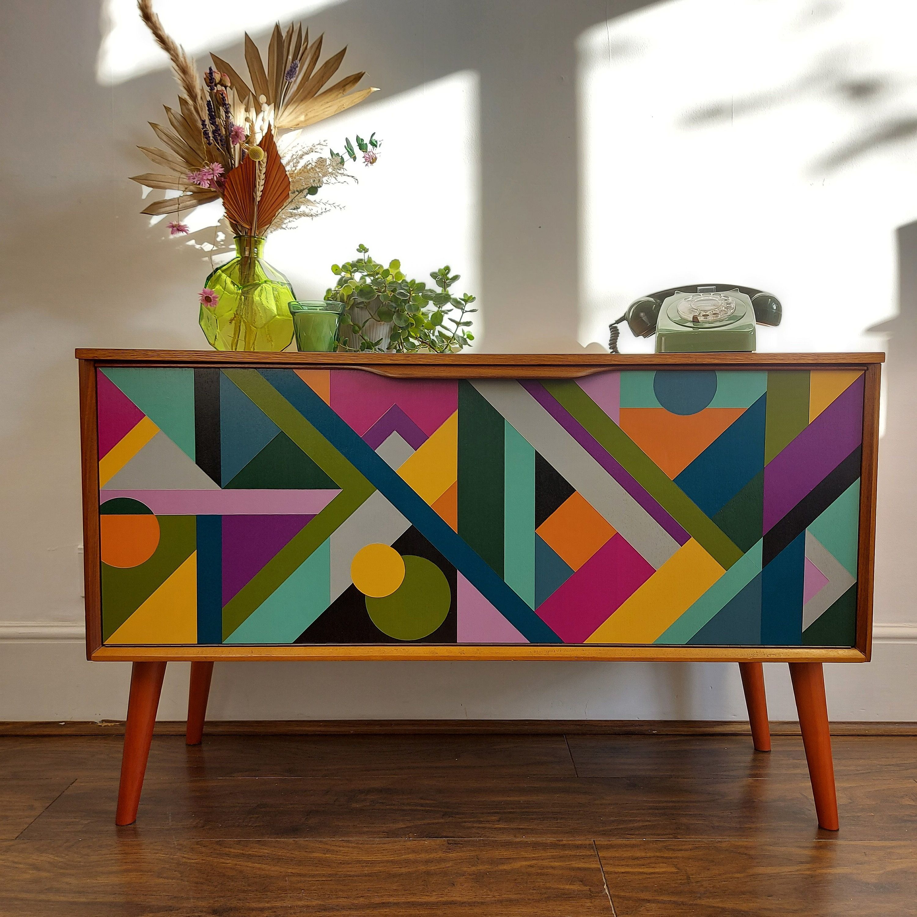 Geometric Sideboards With Regard To Fashionable Sold Geometric Sideboard Hand Painted Credenza Up Cycled – Etsy (View 3 of 15)