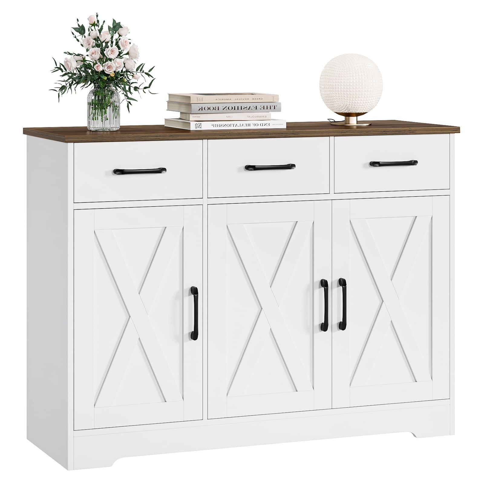 Homfa Sideboard Storage Cabinet With 3 Drawers & 3 Doors, 53.54'' Wide Buffet  Cabinet For Dining Room, White – Walmart Pertaining To Preferred Sideboard Storage Cabinet With 3 Drawers & 3 Doors (Photo 3 of 15)