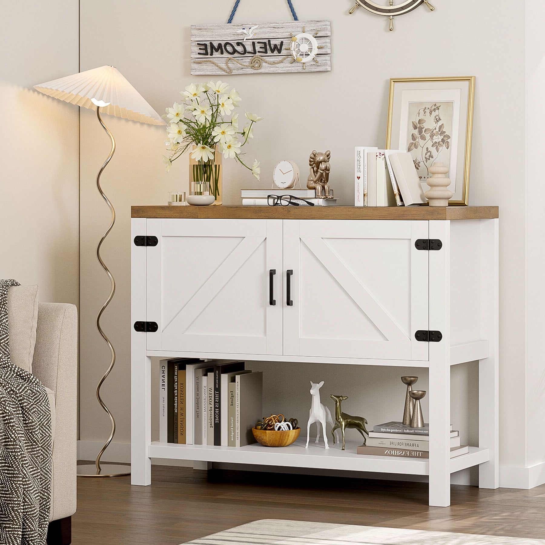 Homfa Small Buffet Cabinet, 35.4" Farmhouse Sideboard With Storage Shelf  For Dining Room, White – Walmart With Regard To Most Current Buffet Cabinet Sideboards (Photo 10 of 15)