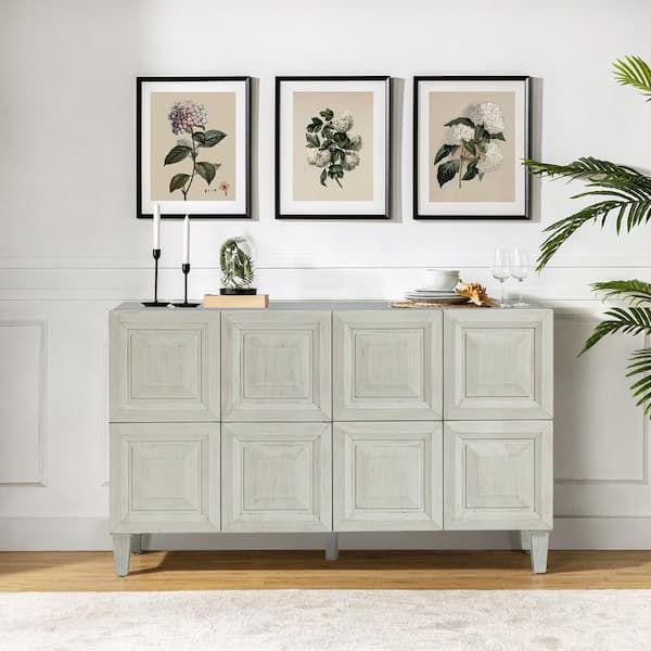 Jayden Creation Belle White Wood 58'' Wide Sideboard With Two Adjustable  Shelves And Block Patterned Door Sbhm0740 Wte – The Home Depot Intended For 2019 Sideboards With Adjustable Shelves (Photo 2 of 15)