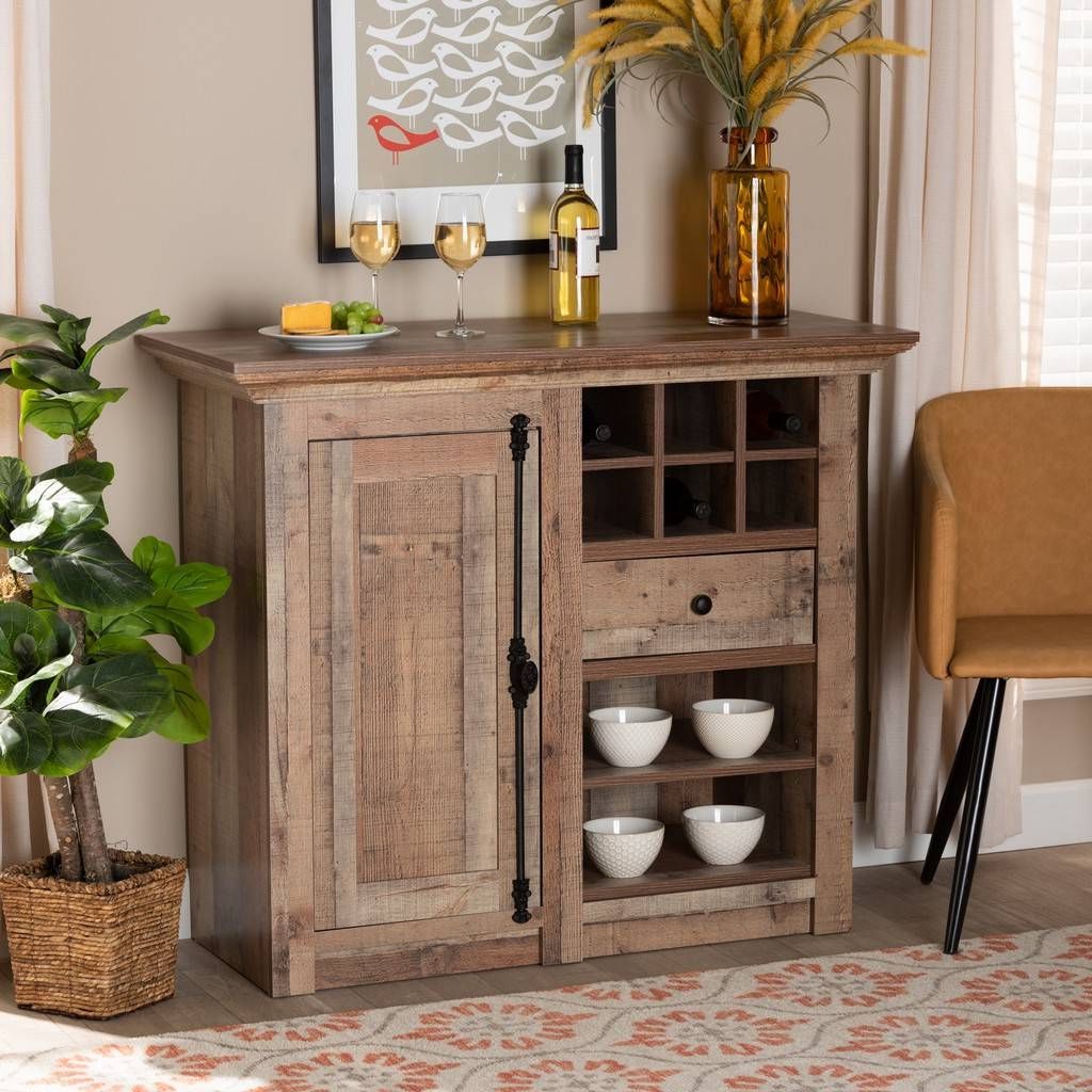 Latest Brown Finished Wood Sideboards With Regard To Baxton Studio Albert Modern Farmhouse Rustic Oak Brown Finished Wood 1 Door  Dining Room Sideboard Buffet – Wholesale Interiors Bh 003 Yosemile Oak  Buffet (View 9 of 15)