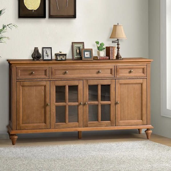 Latest Jayden Creation Nikolaj Acorn 58 In. W 3 Drawer Sideboard With Solid Wood  Legs Sbhm0622 Acr – The Home Depot Within Sideboards With 3 Drawers (Photo 9 of 15)