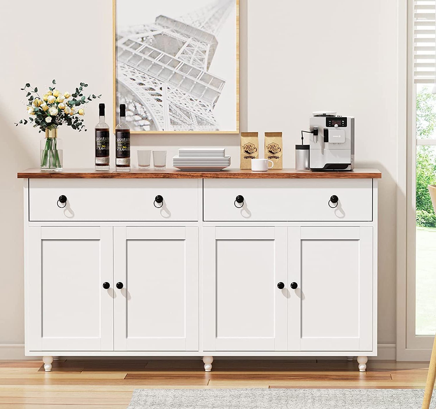 Latest Sideboard Buffet Cabinets With Regard To White Kitchen Storage Cabinet Sideboard Buffet, Mid Century Buffet Cabinet  Cupboard With 2 Drawers & 4 Doors For Dining Room, Wooden Storage Cabinet,  White – Walmart (View 9 of 15)