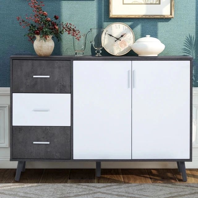 Latest White Sideboards For Living Room With Chest Of Drawers Sideboard Cabinet Multi Purpose Cabinet Standing Cabinet,  For Living Room, Entrance White + Gray, 120*35*76 Cm – Sideboards –  Aliexpress (Photo 14 of 15)