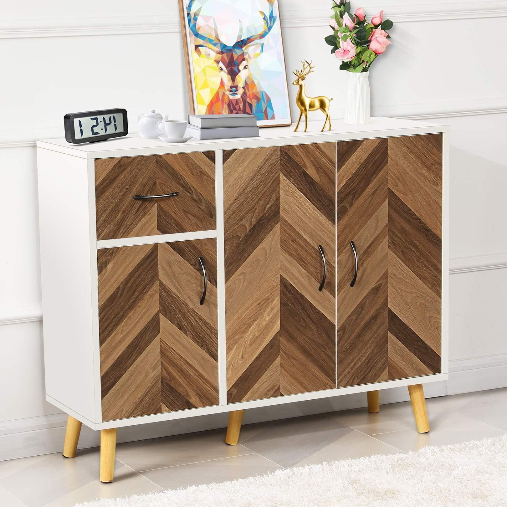 Likein Modern Sideboard Storage Cabinet 3 Door, Kitchen Buffet Table With  Drawer, Buffet Pantry Cabinet, Console Storage Organizer Unit For Living  Room Entryway, Hallway – Walmart Throughout Most Recently Released 3 Doors Sideboards Storage Cabinet (View 11 of 15)