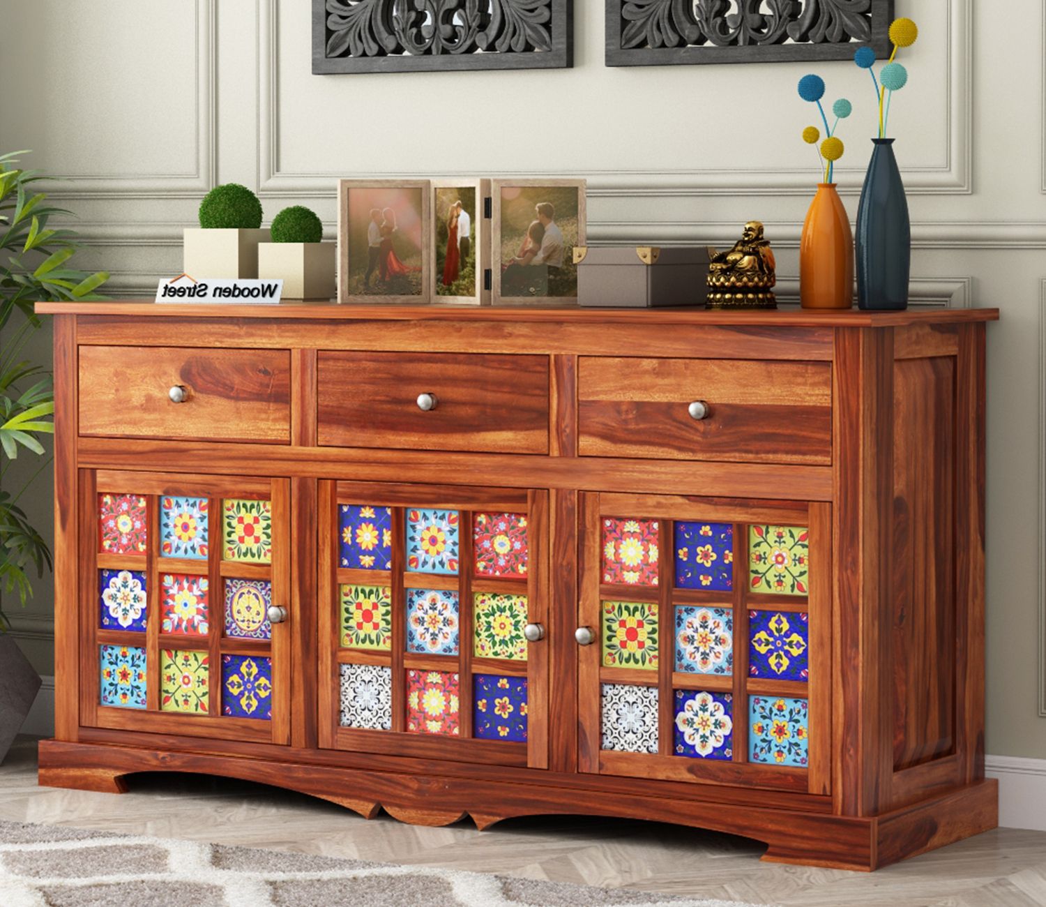 Most Current Sideboards With 3 Drawers For Buy Boho Sheesham Wood Storage Cabinet Sideboard With Three Drawers (honey  Finish) Online In India At Best Price – Modern Cabinets & Sideboards –  Storage Furniture – – Furniture – Wooden Street Product (Photo 15 of 15)