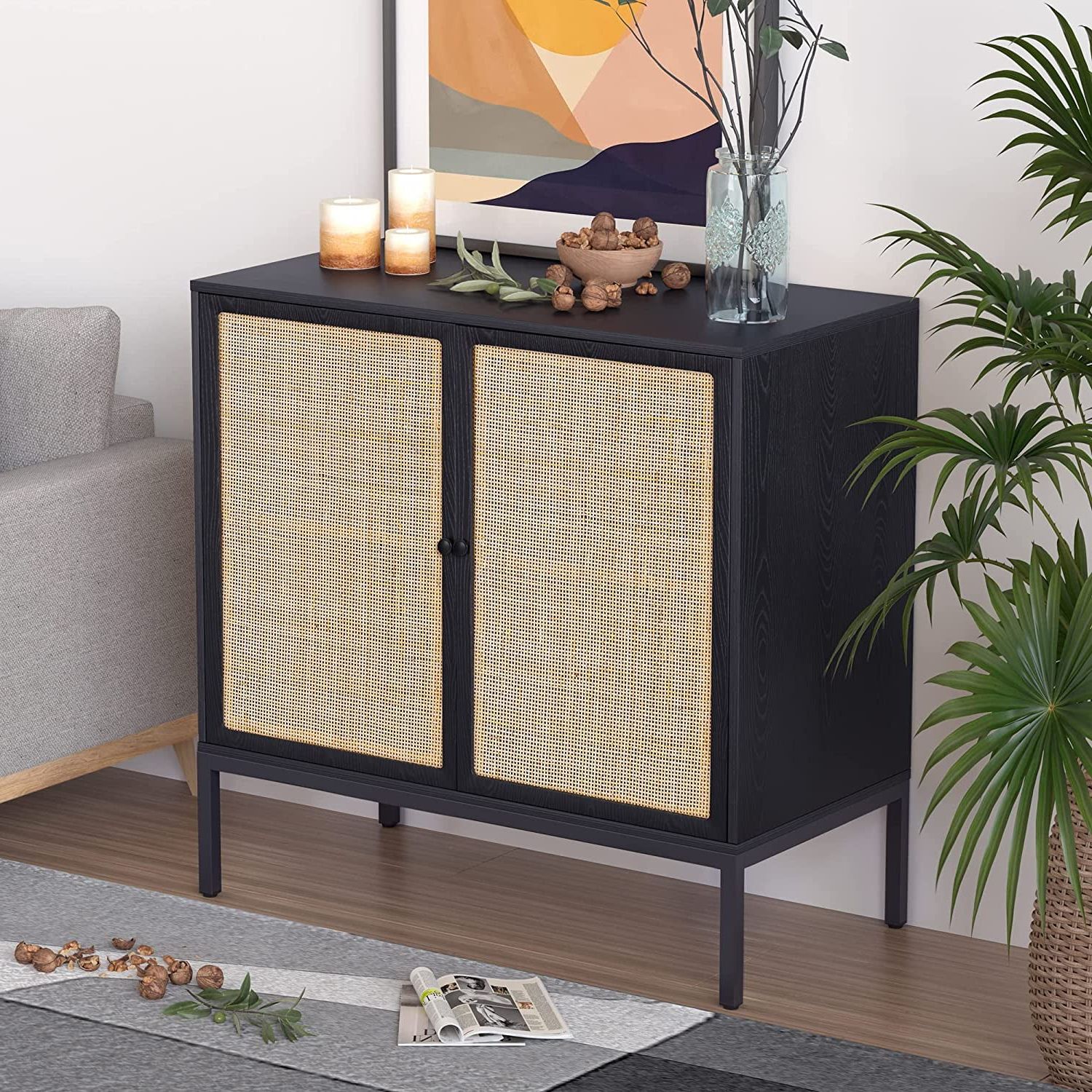 Most Recent Black Boho Style Sideboard With Handmade Natural Rattan Doors, Rattan  Cabinet Console Table Storage Cabinet Buffet Cabinet, For Kitchen, Living  Room, Hallway, Entryway – Walmart With Regard To Rattan Buffet Tables (Photo 9 of 15)