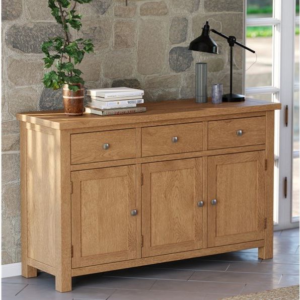 Most Recent Bristol Oak Three Door Sideboard – Old Creamery Furniture Intended For Sideboard Storage Cabinet With 3 Drawers & 3 Doors (Photo 15 of 15)