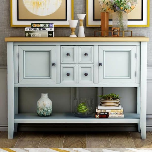 Most Recent Sideboards Cupboard Console Table Intended For Urtr 46 In. Lime White Rectangle Wood Console Sofa Table Buffet Sideboard  With 4 Storage Drawers 2 Cabinets And Shelf T 00872 K – The Home Depot (Photo 1 of 15)
