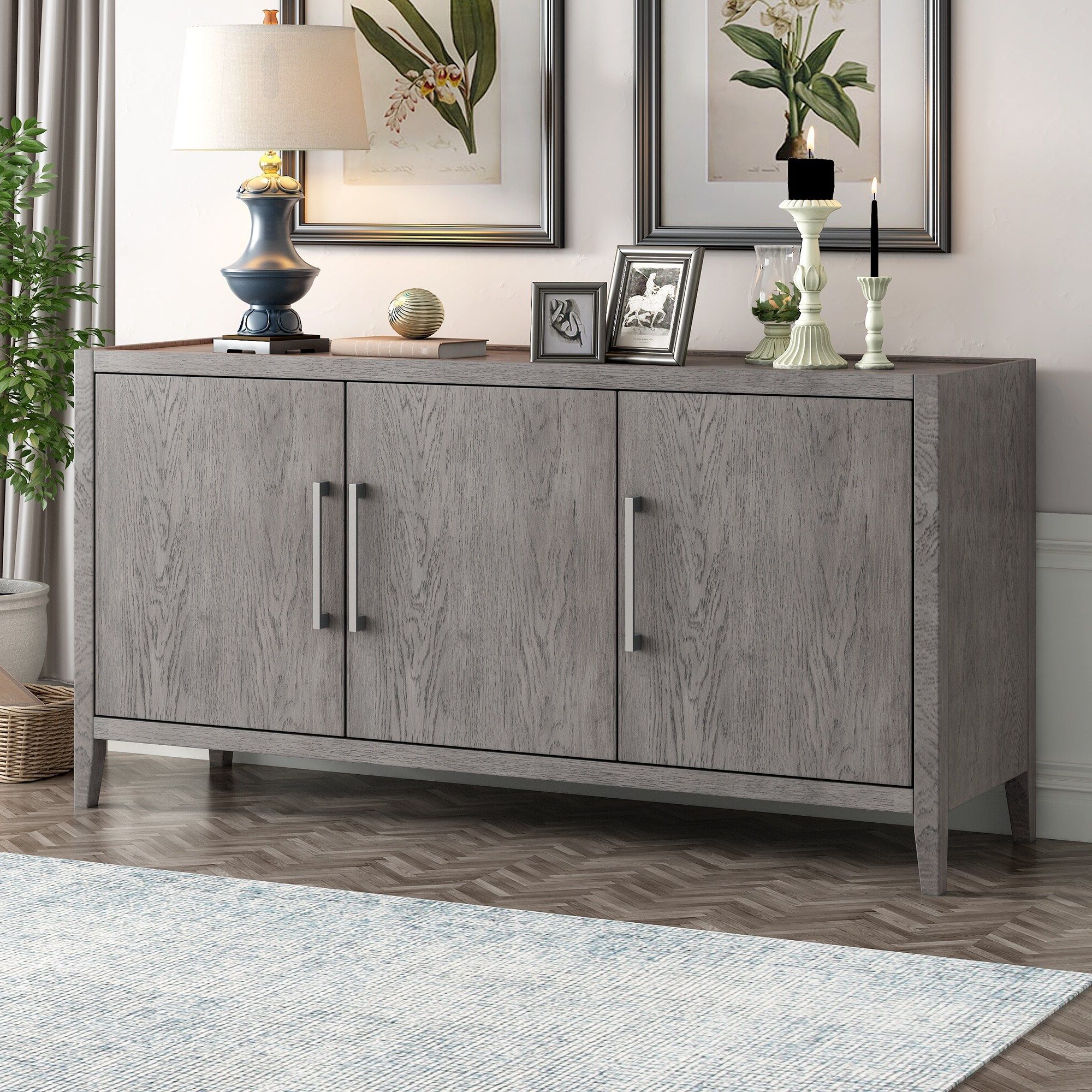 Most Recent Wooden Storage Cabinet Sideboard With 3 Doors And Adjustable Shelf – On  Sale – Bed Bath & Beyond – 37194726 With 3 Doors Sideboards Storage Cabinet (View 8 of 15)