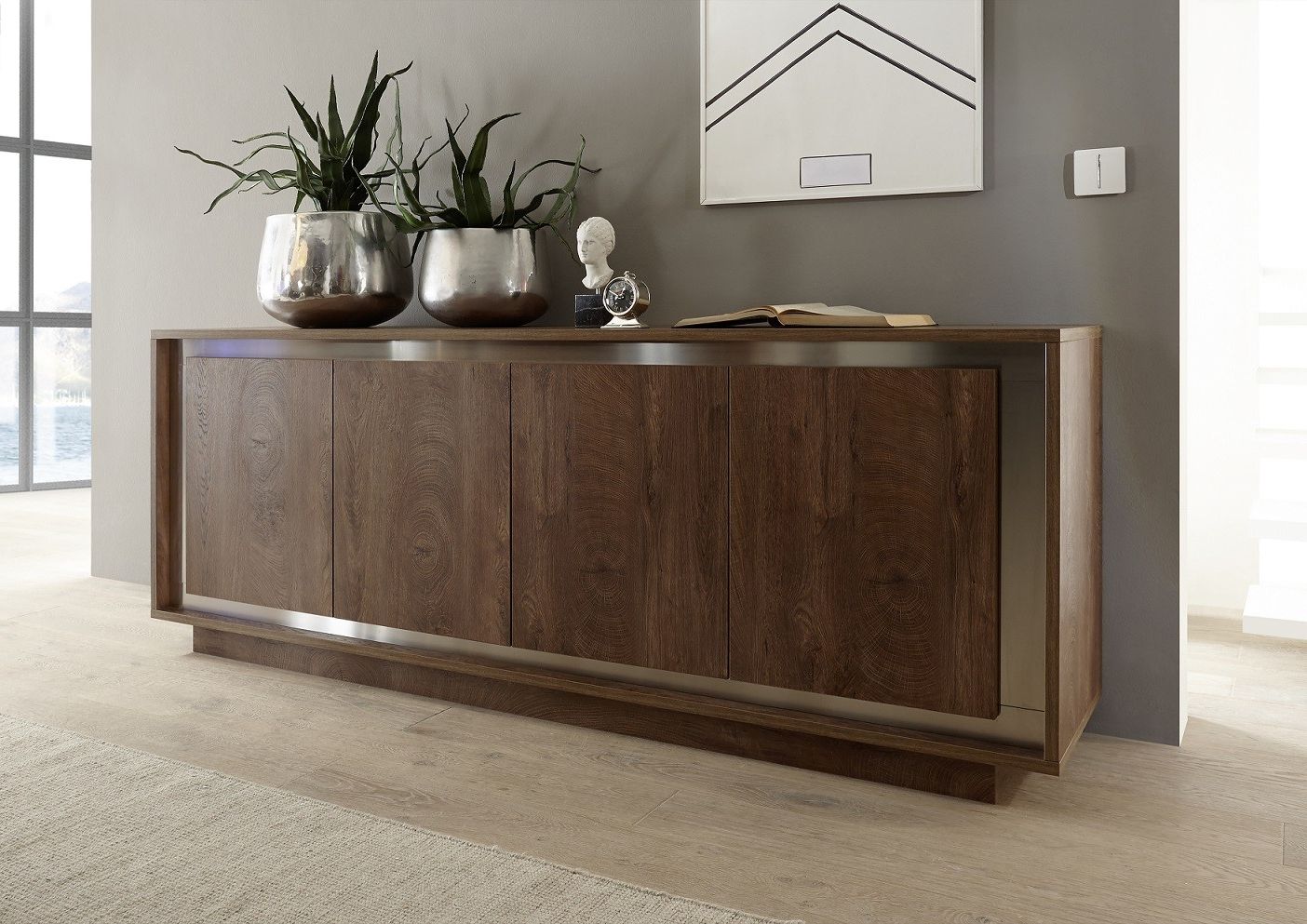 Most Recently Released Amber Modern Sideboard In Oak Cognac With Inlays – Sideboards (2542) – Sena  Home Furniture Pertaining To Modern And Contemporary Sideboards (View 6 of 15)