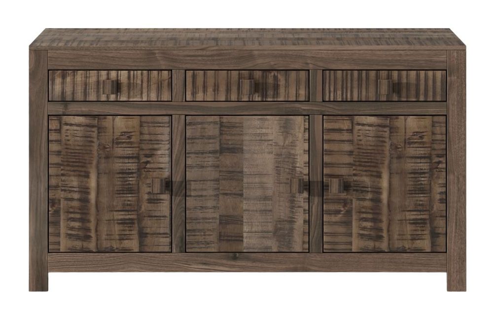 Most Recently Released Rustic Walnut Sideboards Intended For Dakota Mango Wood Sideboard, Indian Dark Walnut Rustic Finish, 135cm Medium  Cabinet – 3 Door With 3 Drawers – Cfs Furniture Uk (View 13 of 15)