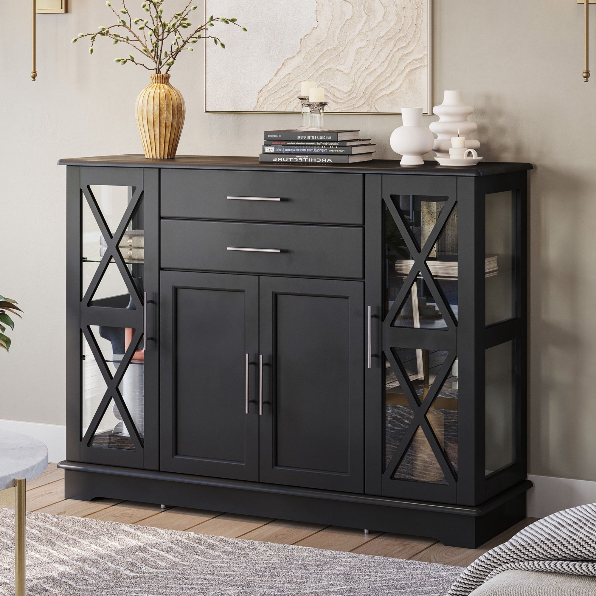 Most Recently Released Sideboards Cupboard Console Table Within Belleze 47" Wood Storage Sideboard Buffet Cabinet Console Table – Bed Bath  & Beyond – 33240029 (Photo 5 of 15)