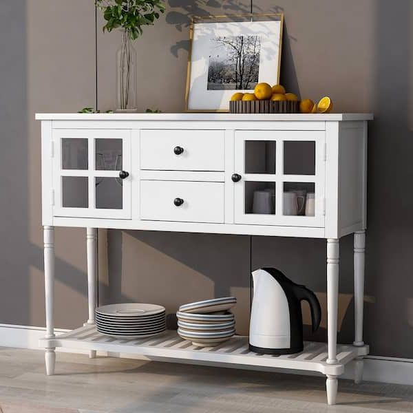 Most Recently Released Urtr White Sideboard Console Table With Bottom Shelf Wood Buffet Storage  Cabinet Entryway Side Table For Living Room T 00853 K – The Home Depot Inside Entry Console Sideboards (Photo 2 of 15)