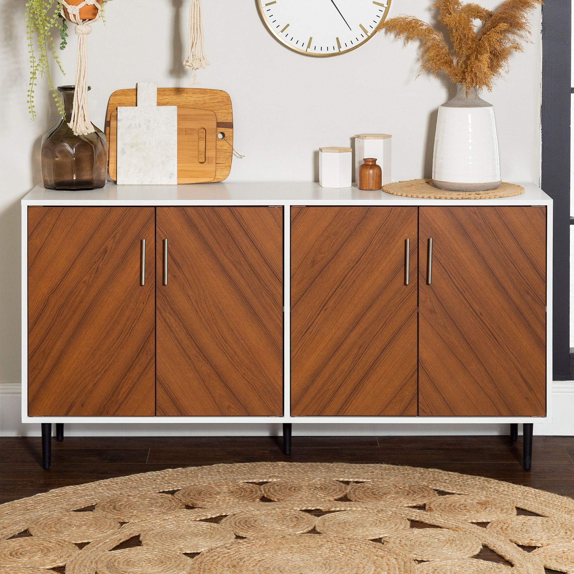 Most Up To Date Middlebrook Cassandra 58 Inch Mid Century Modern 4 Door Buffet – Bed Bath &  Beyond – 21533578 Within Sideboards Bookmatch Buffet (View 5 of 15)