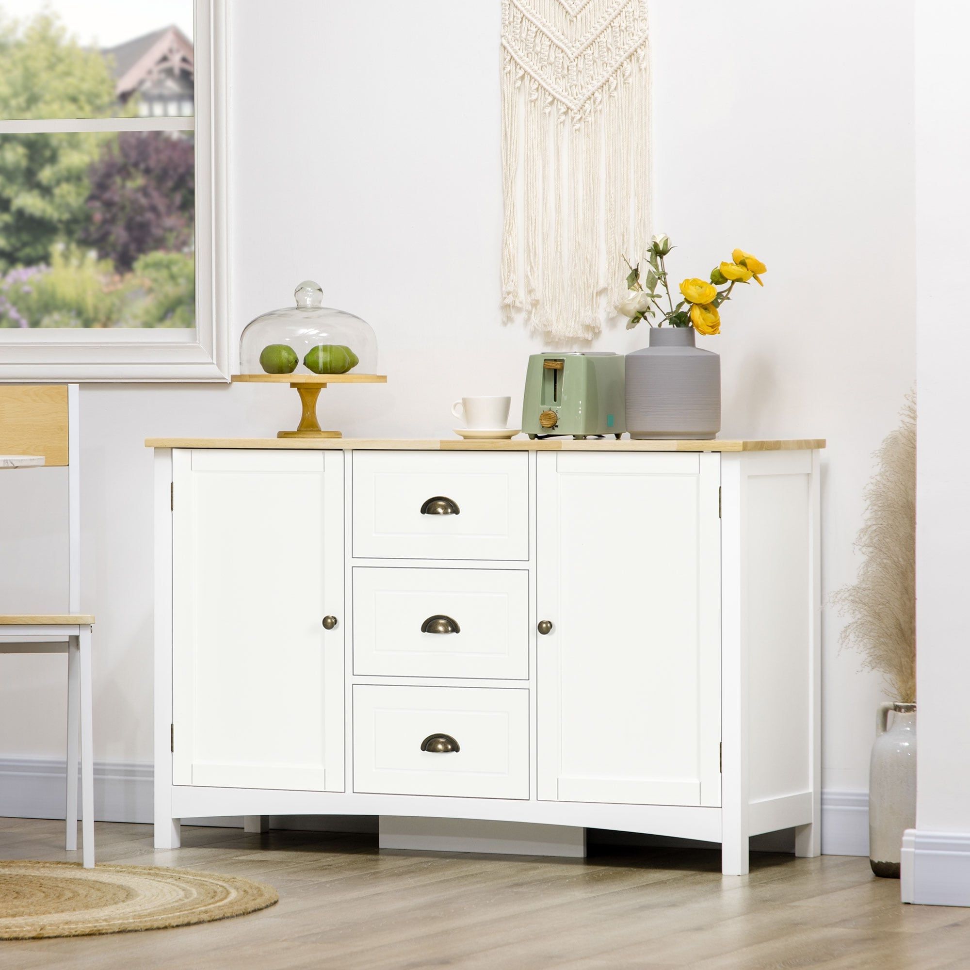 Most Up To Date Sideboards With Rubberwood Top In Homcom Sideboard Buffet Cabinet, Retro Kitchen Cabinet, Coffee Bar Cabinet  With Rubber Wood Top, Drawers, Entryway, Gray – Bed Bath & Beyond – 38858360 (Photo 14 of 15)