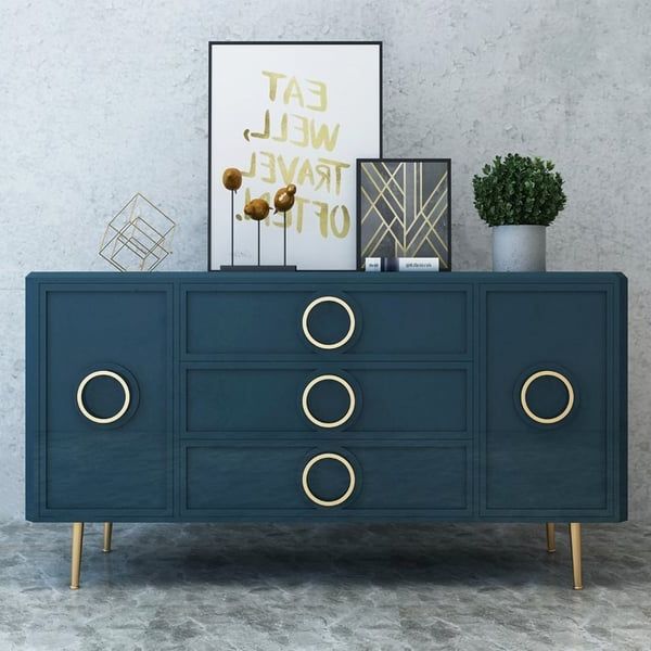 Navy Blue Sideboards In Famous Rindix Blue Sideboard Cabinet Gold Credenza Drawers & 2 Doors  (View 15 of 15)