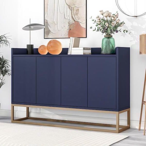 Polibi 11.80 In. Navy Modern Stytle Wood Sideboard Buffet Cabinet With  Large Storage Space For Dining Room,entryway Rs Nmnpb8c N – The Home Depot Pertaining To Newest Sideboards For Entryway (Photo 13 of 15)