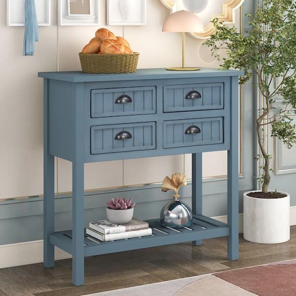 Popular Entry Console Sideboards Inside Anbazar Small Console Table Narrow Sofa Table With Drawers And Shelf, Buffet  Sideboard For Entryway, Living Room, Navy Kz 121 M – The Home Depot (Photo 11 of 15)