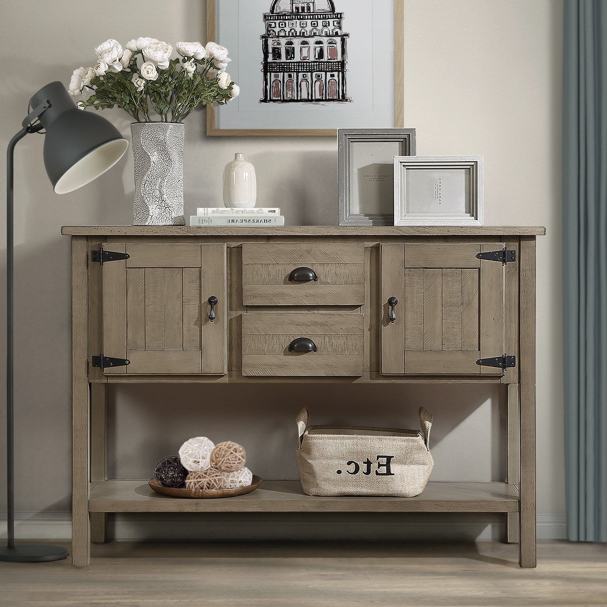Preferred 48'' Solid Wood Sideboard Console Table With 2 Drawers And Cabinets And  Bottom Shelf – Bed Bath & Beyond – 38422730 Intended For Sideboards Cupboard Console Table (View 10 of 15)